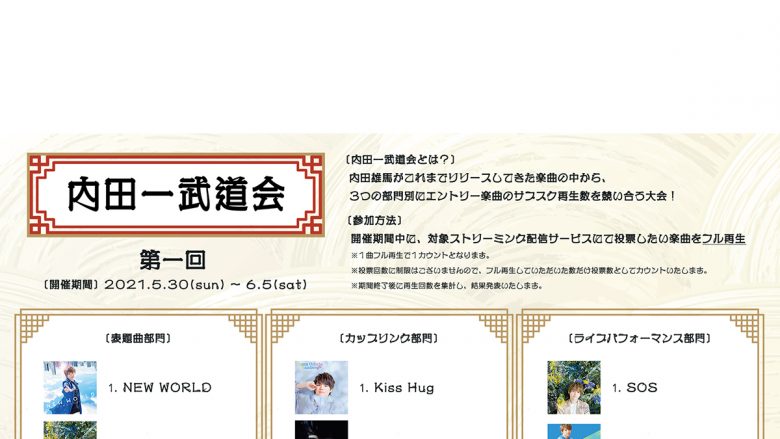 内田雄馬アーティストデビュー3周年！No.1楽曲を決める「内田一武道会」開催決定！