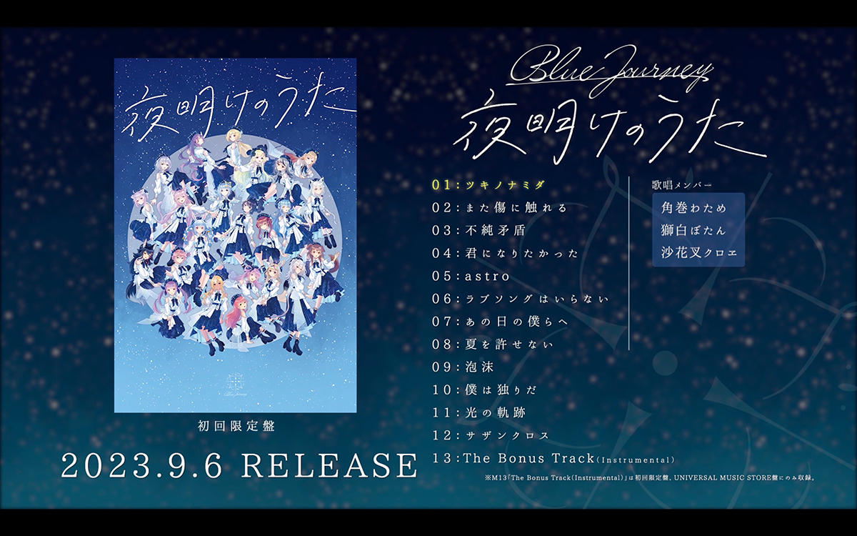 ホロライブの新音楽プロジェクト「Blue Journey」、9月6日発売アルバム