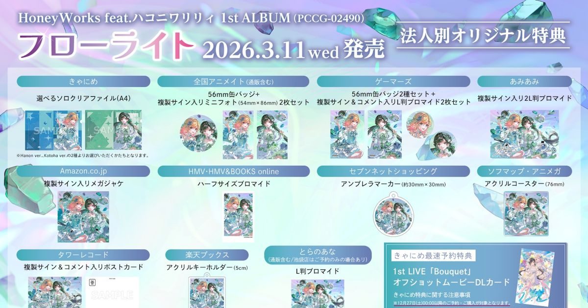 HoneyWorks feat.ハコニワリリィ 1st ALBUM「フローライト」発売決定